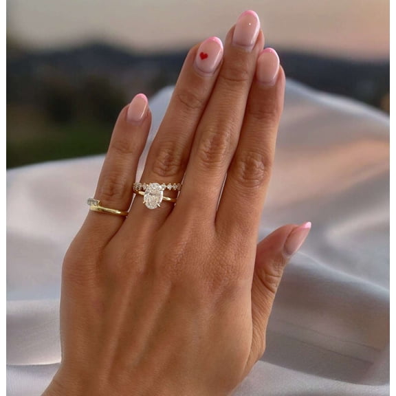 vylahjewellery 14K Yellow Gold Vermeil Wedding Ring Brilliant Oval Cut Anniversary Ring for Women Customize Jewelery Hidden Halo Moissanite Bridal Promise Ring Set Gift