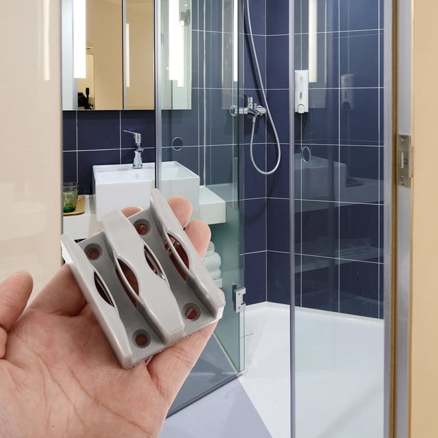 Phenofice Sliding Shower Door Bottom Guide 2Pcs Grey PP Rectangular Design for Bathroom Use Home Improvement Accessories