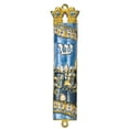 thumbnail image 2 of Matashi Hand Painted Mezuzah Gold Plated and Crystals (Blue Enamel Mezuzah Jerusalem City) Home Door Wall Decor Home Décor Jewish Holiday Housewarming Present House Blessing Gift for Holiday Festival, 2 of 7