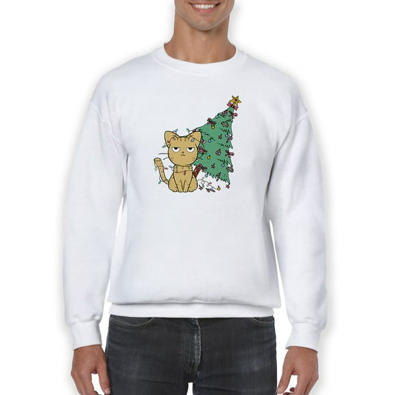 Christmas Tree And Kitten Sweatshirt Men -Smartprints Designs, Male Medium