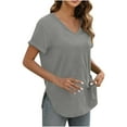 thumbnail image 4 of Patlollav Women Tees Under $10,Short Sleeve Tops for Women V Neck Solid Summer Tshirts Seamed Rolled Sleeve Shirts Casual Tops, 4 of 6