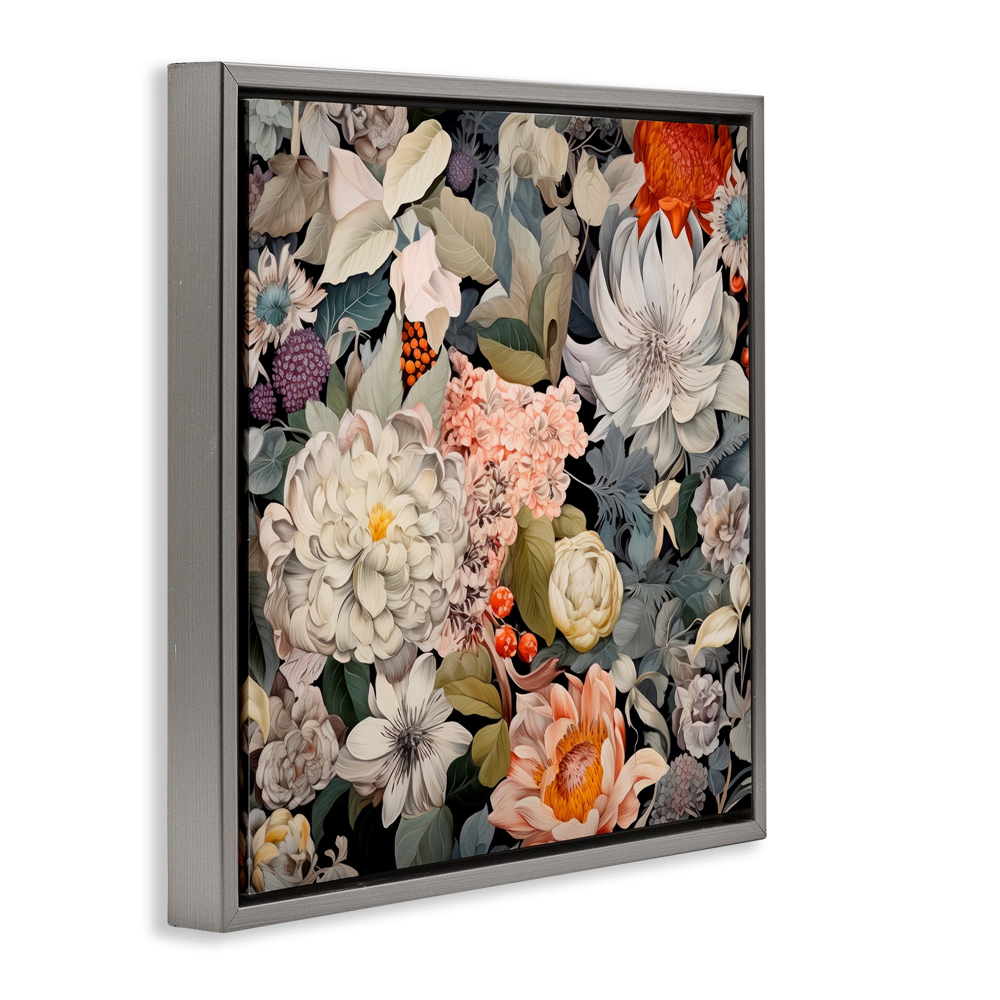 Stupell Industries Grey Mixed Botanicals Botanical & Floral Painting Gray Floater Framed Art Print Wall Art, 18 x 18