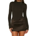 thumbnail image 2 of Women'S Patchwork Bodycon Sleeve Ruched Bodycon Work Mini Dress Brown M, 2 of 8