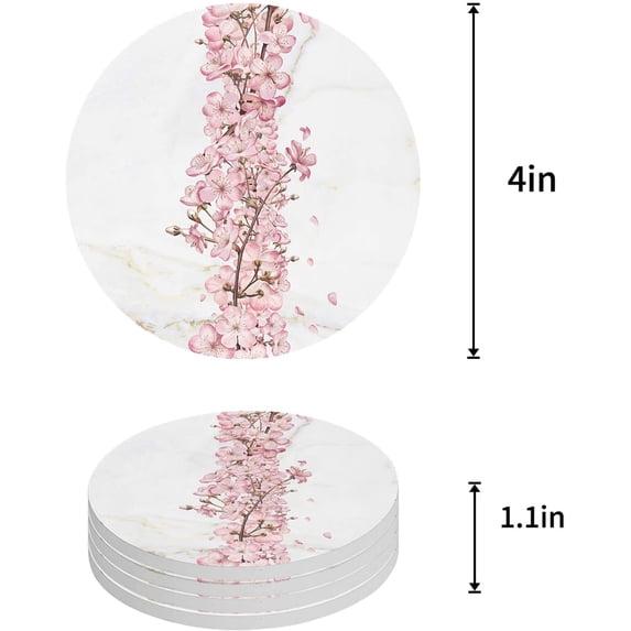 FMSHPON Peach Blossom Marble Texture Set of 8 Round Coaster for Drinks, Absorbent Ceramic Stone Coasters Cup Mat with Cork Base for Home Kitchen Room Coffee Table Bar Decor