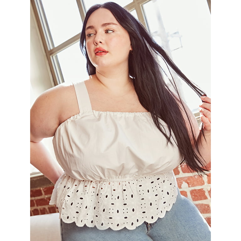 The Get Women's Plus Size Ruched Eyelet Tank Top 