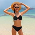 thumbnail image 5 of Girls Swimsuits Twist V Neck Drawstring Cute Girls Swim Two Piece Sets with Chest Pad/Black1/12Y, 5 of 5