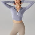 thumbnail image 6 of cfhntfmh Womens Fashion Tops Cutout Long Sleeve V Neck Buttons Wrap T-Shirts Slim Plain Workout Cropped Blouses, 6 of 6