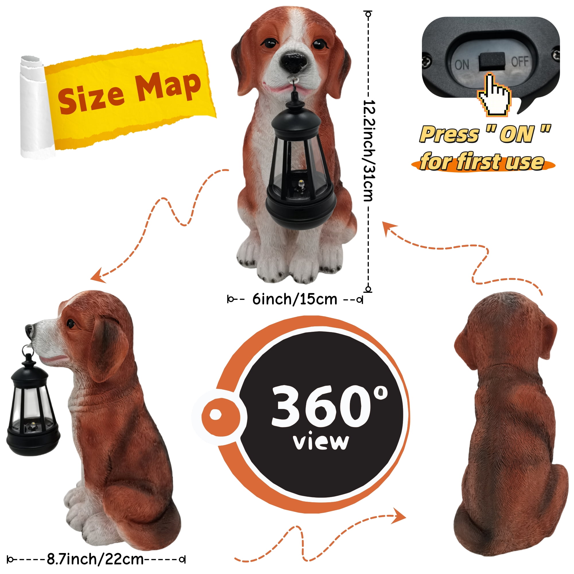 Resin Outdoor Decor Dog Statue Garden Puppy Beagle Figurine, Solar Animal Sculpture Light for Pet Lovers