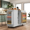 thumbnail image 5 of HLR 50.39" Kitchen Island with Storage, Wood Top Cart with Drop Leaf and Wheels, White, 5 of 14