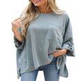thumbnail image 1 of Women T-shirt Long Sleeve Crew Neck Ribbed Loose Slit Fall Tops, 1 of 5