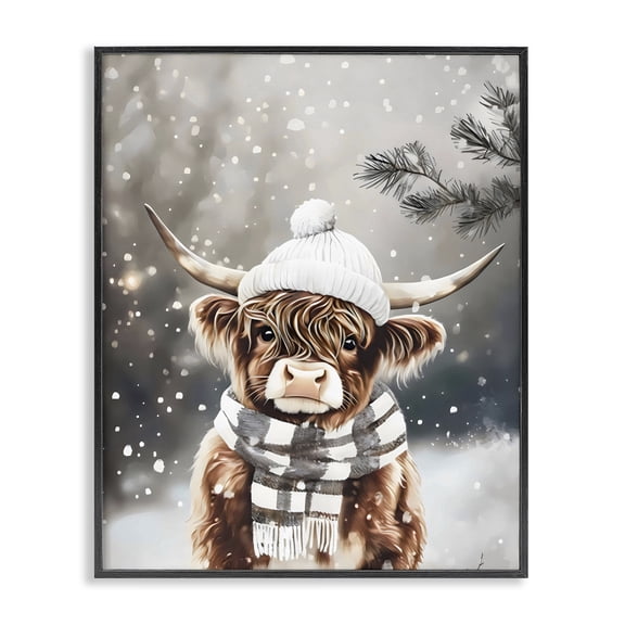 Stupell Industries Farmhouse Cozy Winter Highland Calf Black Framed Giclee Art, 11 x 14, by Arlington Prints