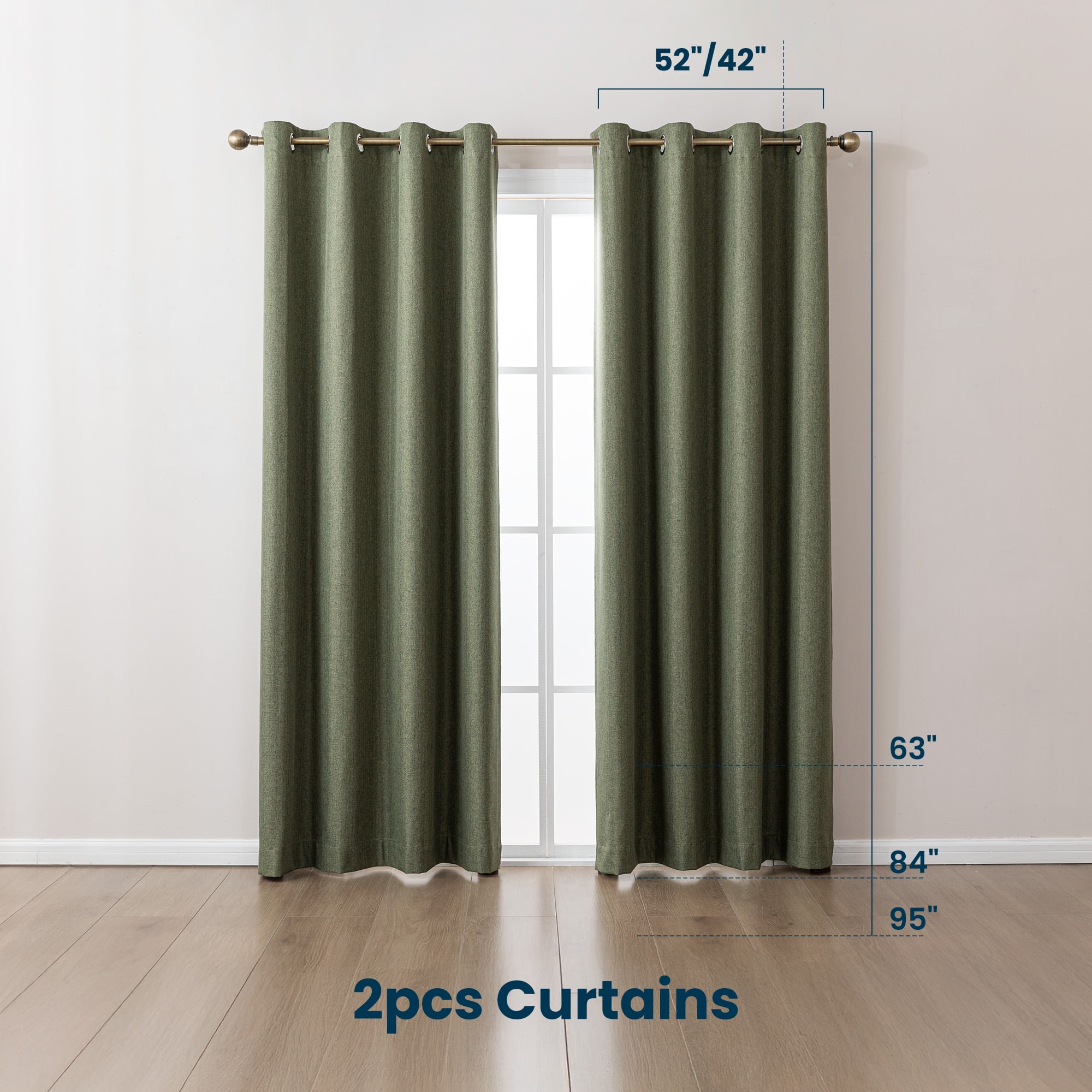 Sleep Zone Solid Herringbone Blackout Curtains Pack of 2, Drapes for Living Room, 42" x 95" Dark Green