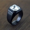 thumbnail image 3 of PAMTIER Men's Stainless Steel Black Plated Ring with Square White Gem Stone Size 13, 3 of 6
