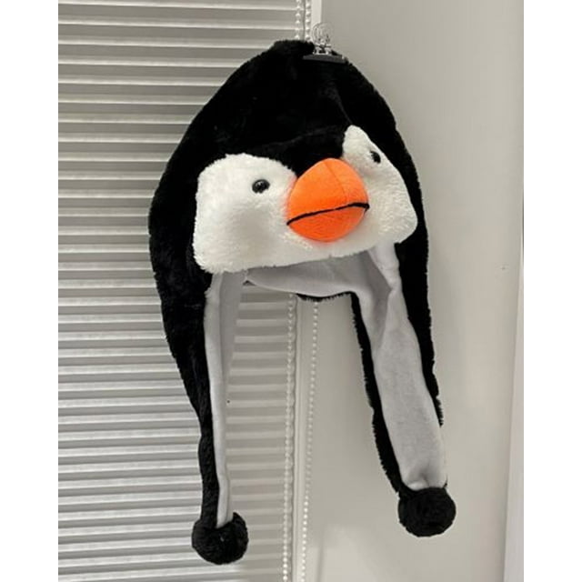 Cute Plush Animal Character Winter Hat Fun Ski Cap with Detailed Animal Face Long Ear Straps with Pom Pom Ends