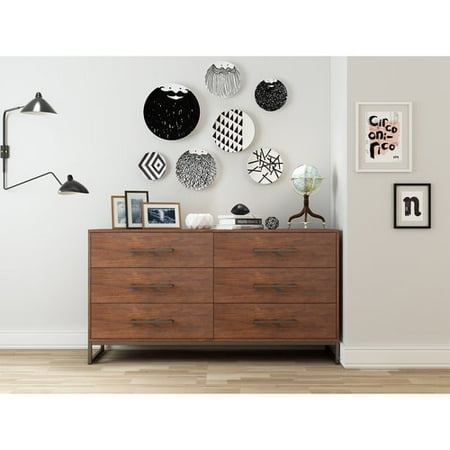 Mainstays Metal And Wood 6 Drawers Dresser In Reclaimed Cherry