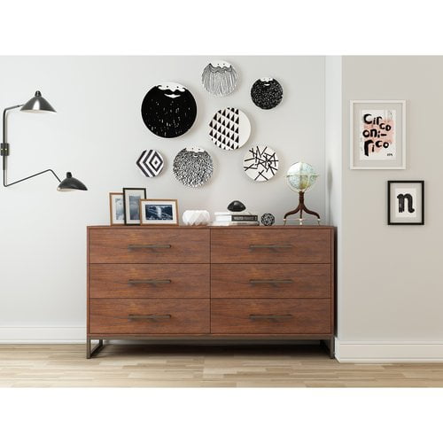 Mainstays Metal And Wood 6 Drawers Dresser In Reclaimed Cherry