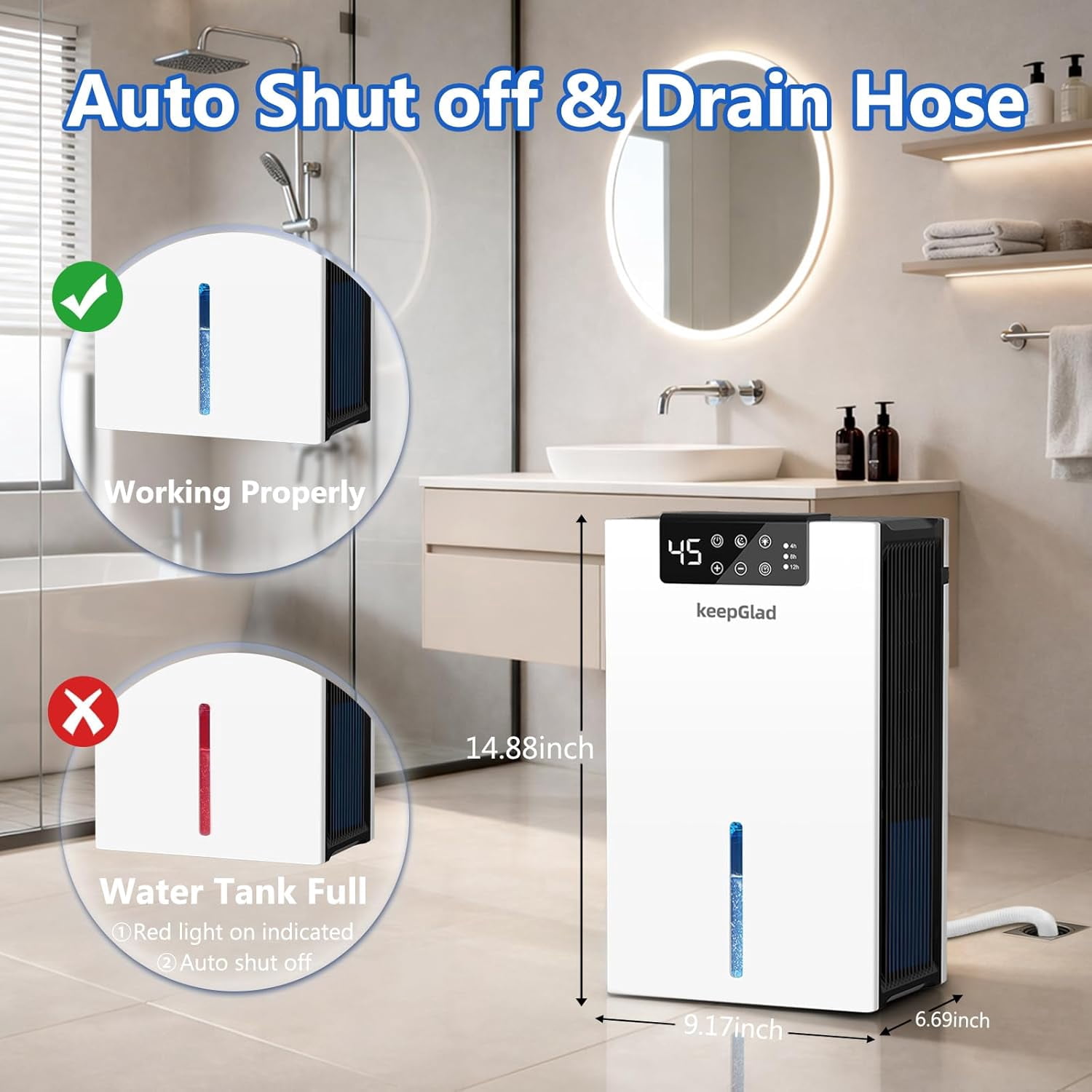 Dehumidifier, 98OZ Dehumidifiers for Home(1000sq.ft), Humidity Display Dehumidifier
