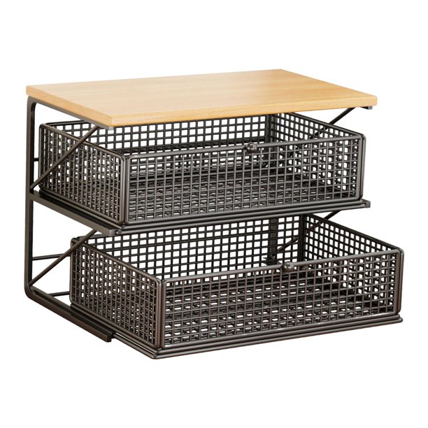 Organizador con estantes, estante de mostrador de café con cajón para jarabe de color crema. negro L