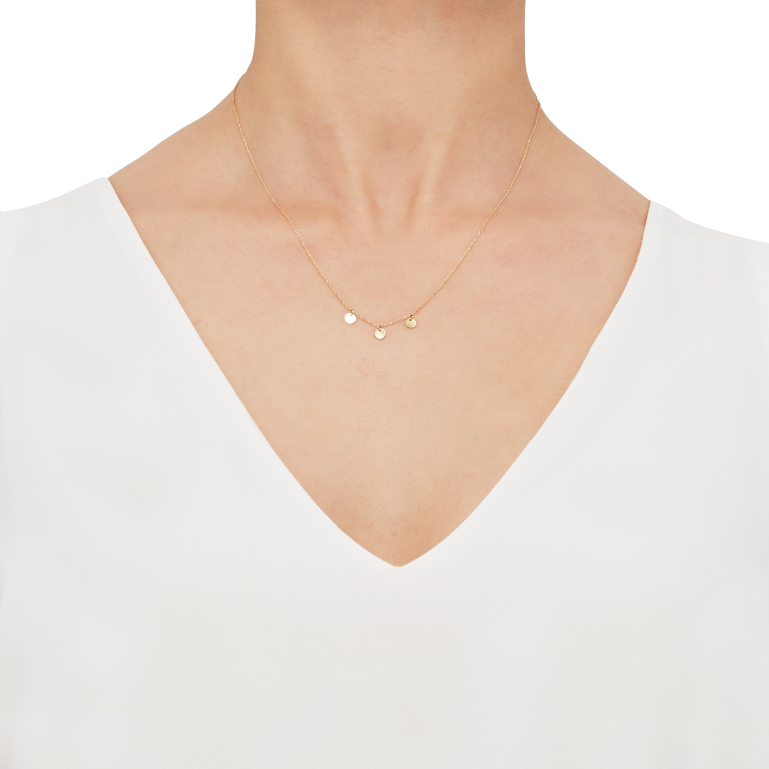 Brilliance Fine Jewelry 10K Yellow Gold Three Flat Round Dangle Disks Necklace, 18"