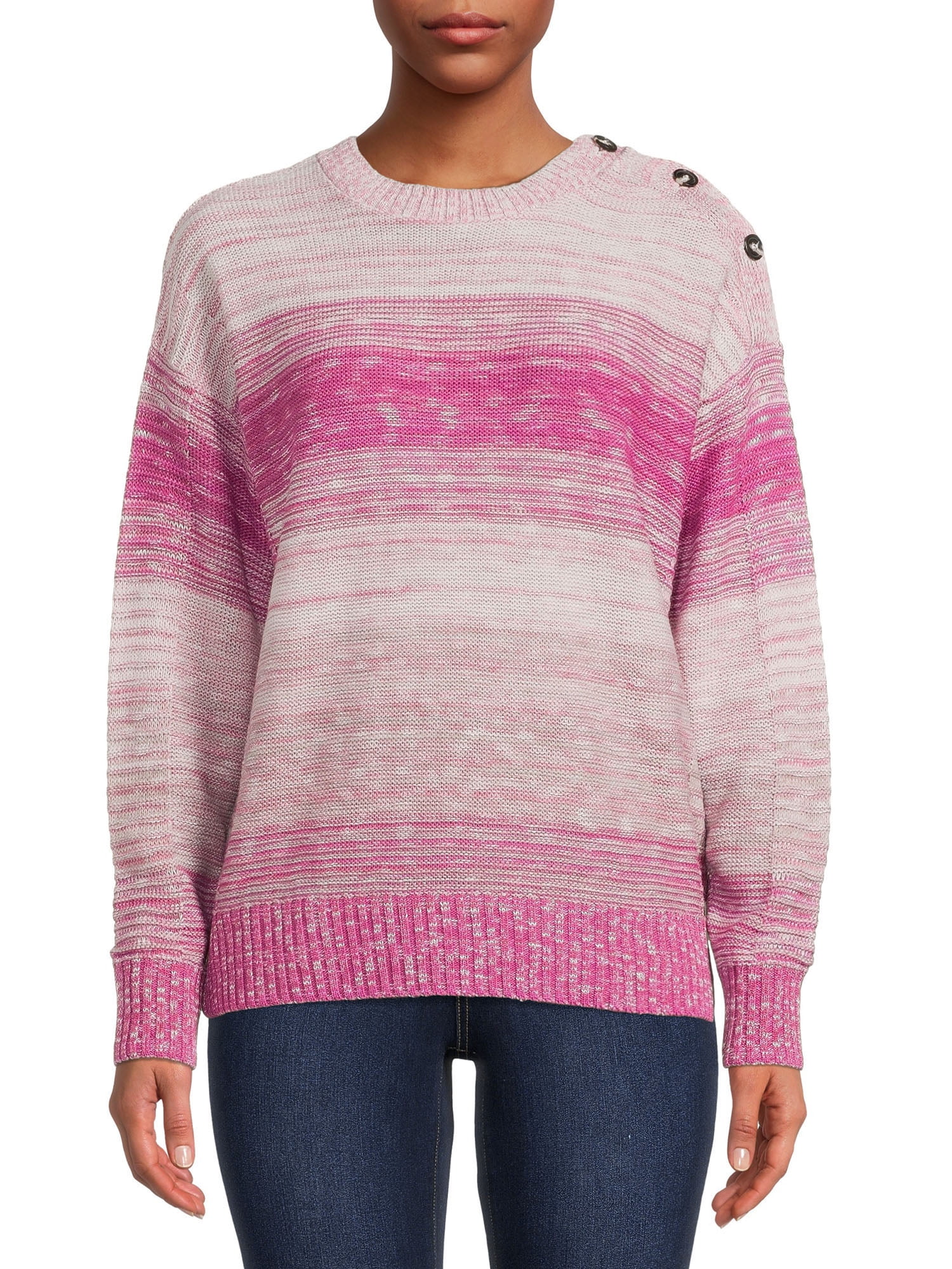 time-and-tru-women-s-light-weight-button-detail-stripe-pullover
