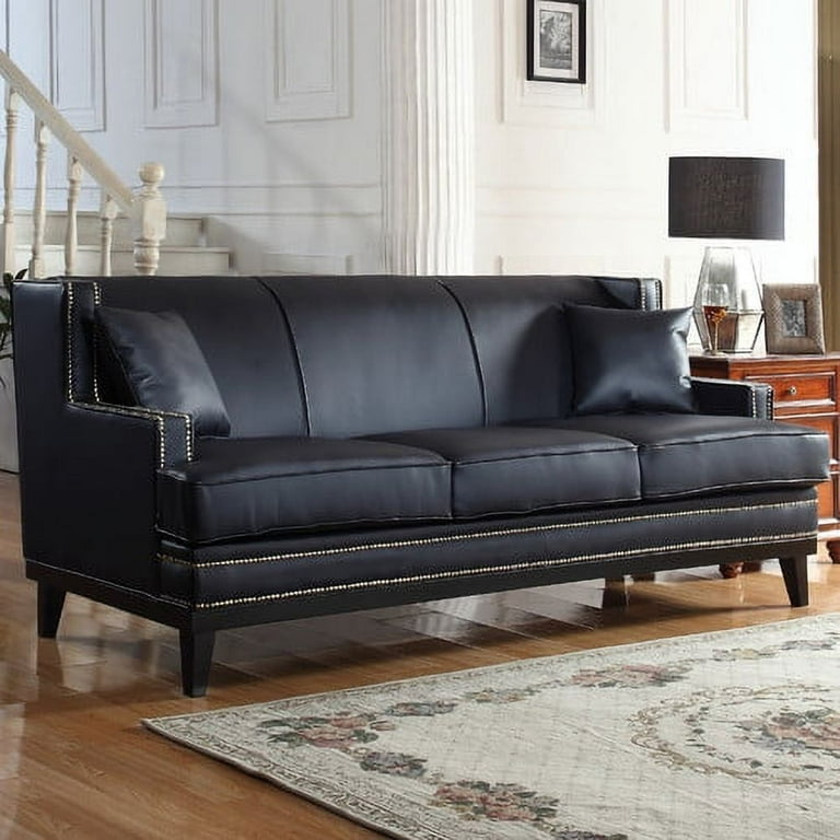 Mobilis Modern Soft Bonded Leather Sofa with Nailhead Trim Detail
