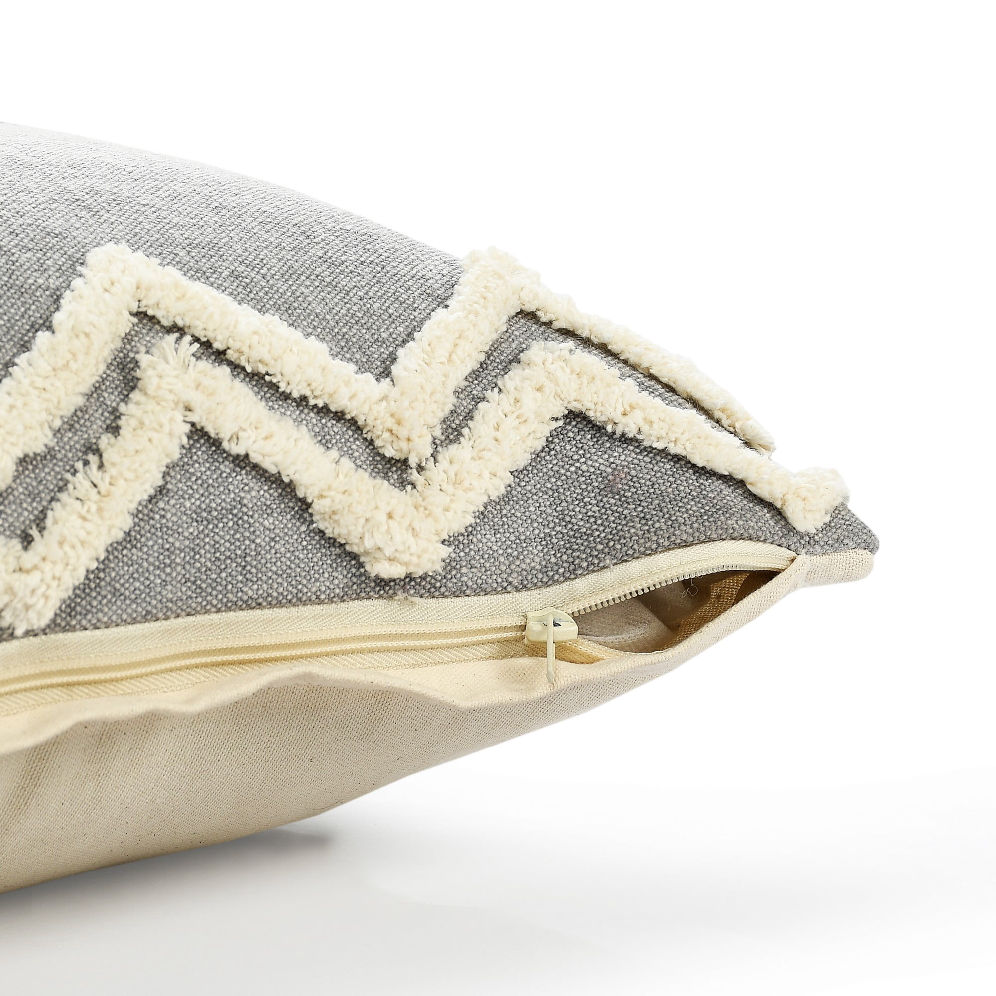 Laddha Home Designs Loomed Tufted Chevron Cotton Throw Pillow Cover - 20" - Gray and Cream