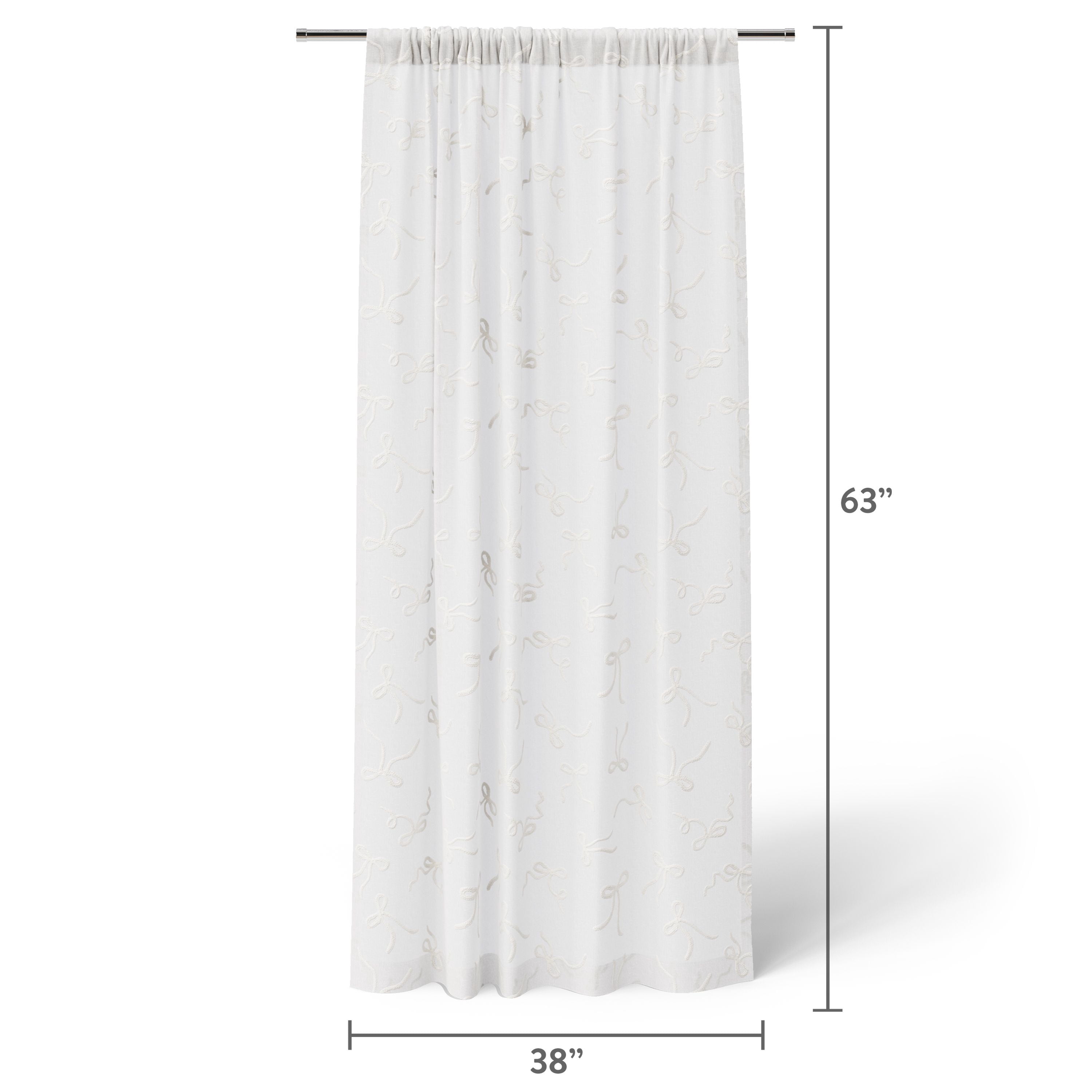 Mainstays Kids White Ribbons Sheer Single Panel Curtain, 38" W x 63" L