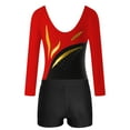 thumbnail image 4 of Alvivi Kids Girls Rhinestones Long Sleeve Ballet Dance Gymnastic Leotard with Athletic Shorts Set Red&Black 6, 4 of 6