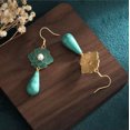 thumbnail image 2 of EOEMY Turquoise Drop Dangle Earrings Cloisonne Boho Gemstone Flower 18K Gold Plated, 2 of 5