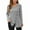 Gray, variant on HUJlwoi Sweater for Women Solid Color V Neck Knit Ribbed Pullover Tops with Buttons Long Sleeve Trendy Loose Blouse Side Slit Shirt