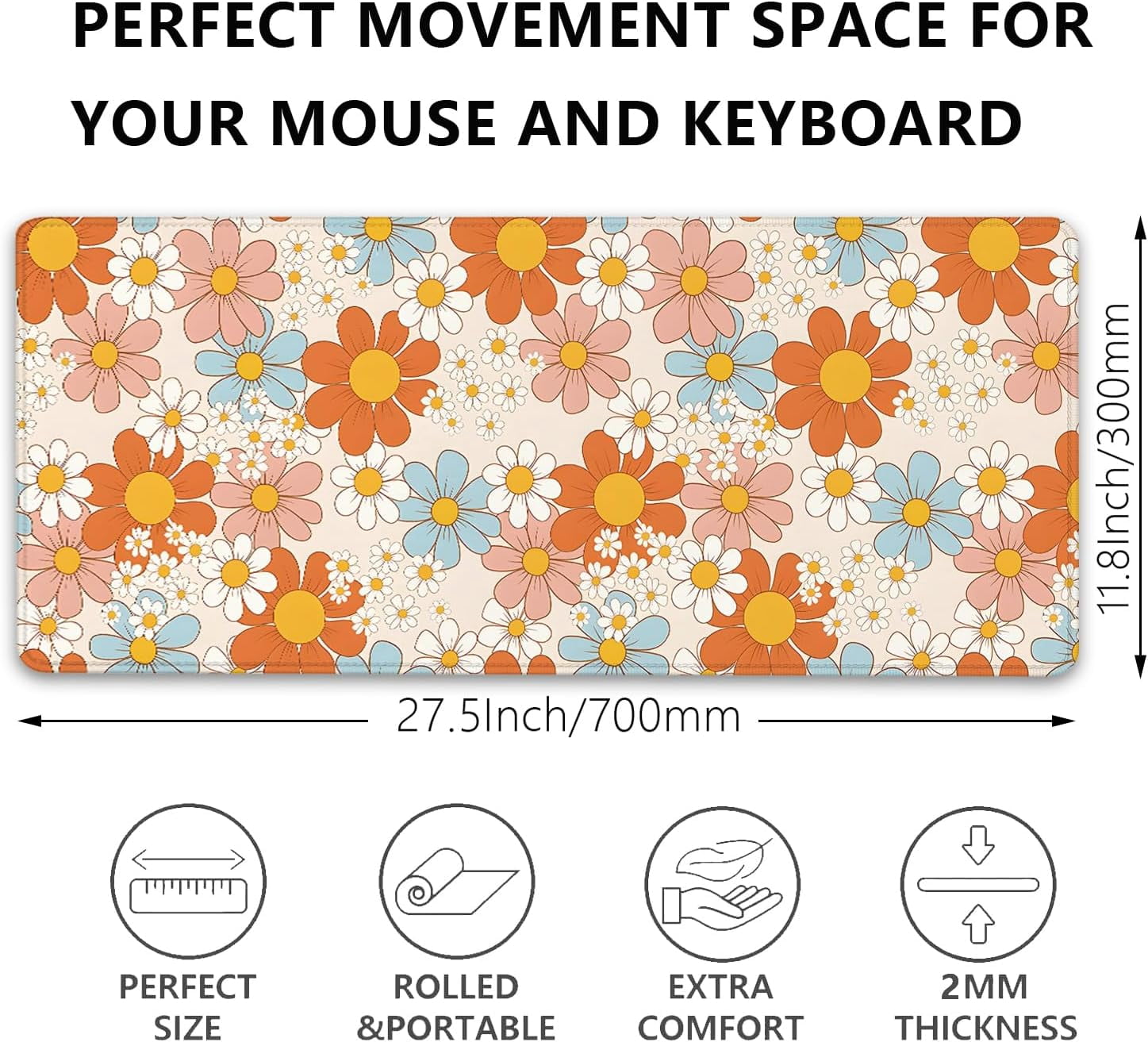 Vintage Floral Mouse Pad Daisy Desk Pad,Retro Flower Mouse Mat,Floral Desk Pad,Mouse Pad for Desk,Desk Mat for Desktop,Keyboard and Mouse Pad,Gaming Mouse Pad Mousepad for Computer Office Home Work