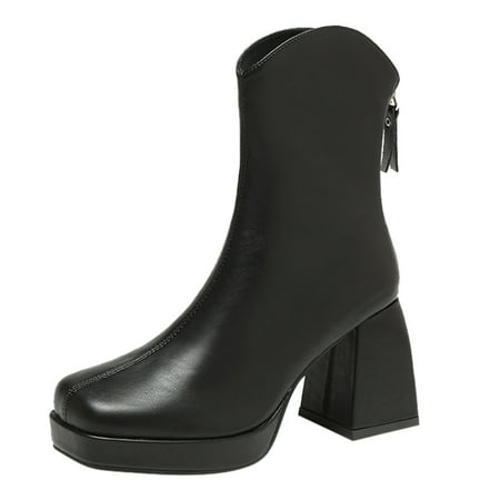 

TAIAOJING Women Boots Mid Well Boots Comfortable And Fashionable Autumn And Winter Solid Color With Square Heel Zipper Casual Shoes