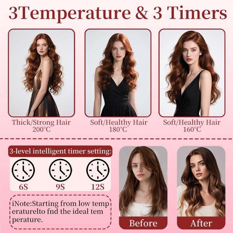 Automatic Hair Curler with 4 Temperature Settings, Auto-Rotating Ceramic Curling Iron with Anti-Tangle & Anti-Scald Design