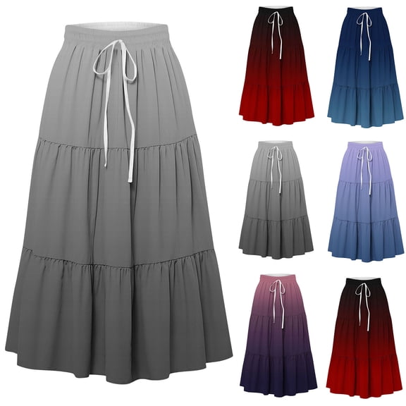 Antinious Winter Skirts for Women,Skirts for Women Trendy,Fashion Women Solid High Waisted Midi Skirt A-Line Elastic Waist Skirts,Gray,XL