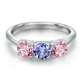 thumbnail image 3 of Gem Stone King 925 Sterling Silver Blue Tanzanite and Pink Lab Grown Diamond Engagement Ring for Women | 1.46 Cttw | Round 5MM | Gemstone December Birthstone | Size 5, 3 of 6