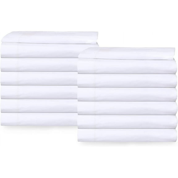 GOLD TEXTILES 12 Bulk Pack King XL Flat Sheet 108"x115" Bright White T 200 Percale Hotel Linen Extra Soft and Comfortable
