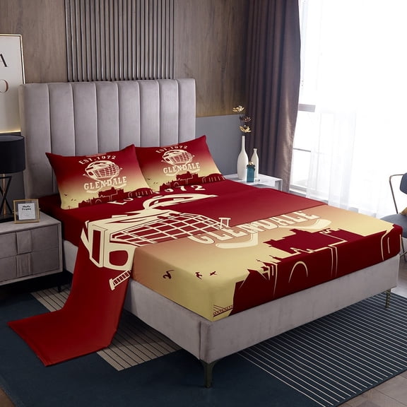 Erosebridal Football Glendale Sheet Set Twin, Soccer Sport Bedding Sets Twin Size, Wheat Red Reversible Twin Sheet Sets, Lightweight Bedroom Decorative, 3 Pieces