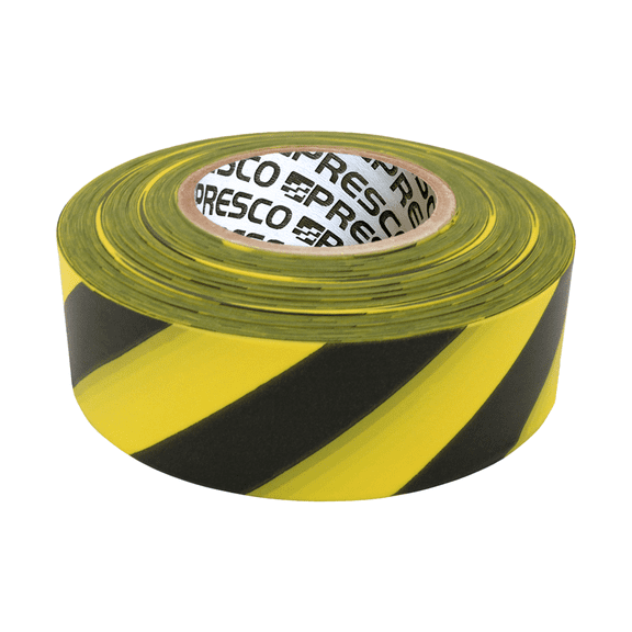 [NO ADHESIVE] Presco Stripe Patterned Roll Flagging Tape: 1-3/16 in. x 300 ft. (Yellow and Black Stripes)
