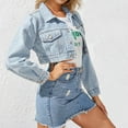 thumbnail image 6 of XMHJSMD Women Denim Tops Long Sleeve Cropped Jean Jacket Distressed Ripped Casual Jean Jacket(Blue,L), 6 of 7
