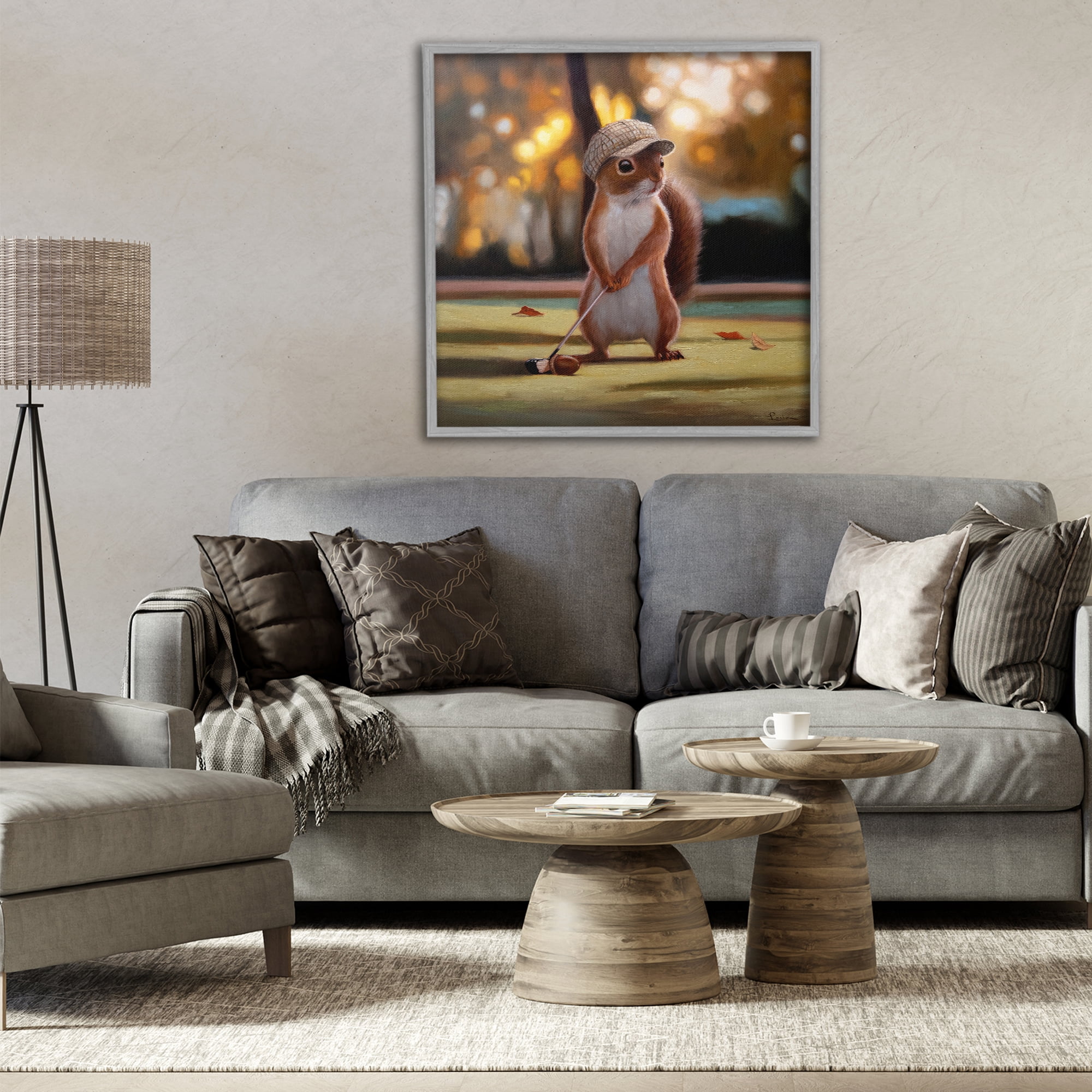 Stupell Industries Golf Nut Squirrel Gray Framed Giclee Art, design by Lucia Heffernan