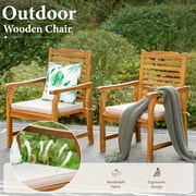 SUMMIT LIVING 2-Piece Acacia Wood Patio Dining Chairs with Cushions, Outdoor Oil Finished Natural Teak Wooden Armchairs, Orange & Beige