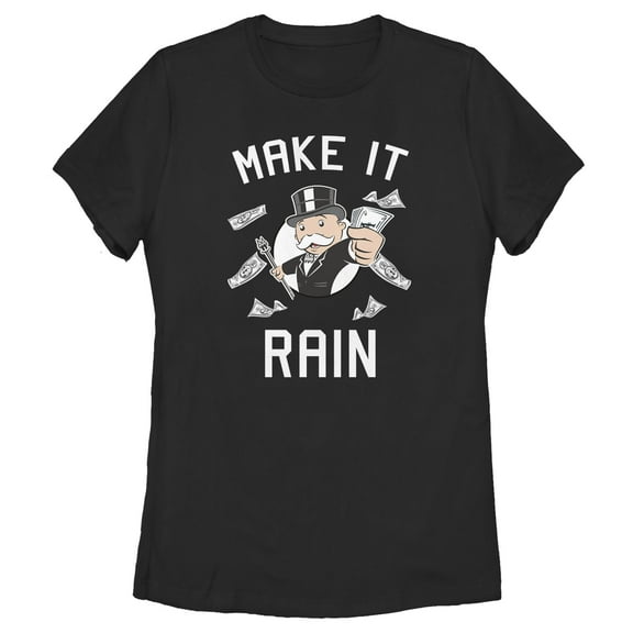 Women's Monopoly Make It Rain Pennybags  Graphic Tee Black Medium