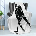 thumbnail image 4 of Hockey Soft Flannel Fleece Blanket, Abstract Black Silhouette of a Competitive Player in the Match Position Sportsman, Cozy Plush for Indoor and Outdoor Use, 50" x 60", Black White, by Ambesonne, 4 of 5