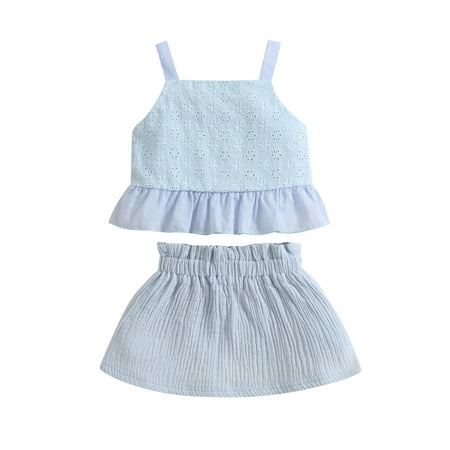 

COUTEXYI Baby Girls Skirt Set Button Closure Flower Camisole with Elastic Waist Skirt Summer Outfit