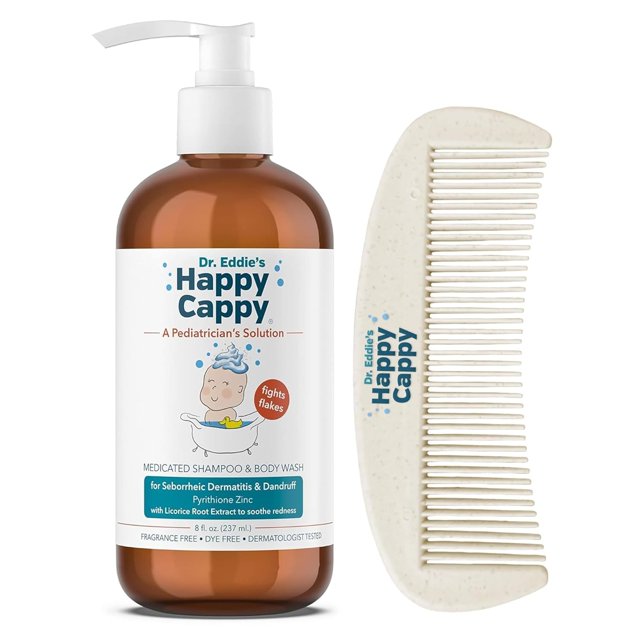 Champú y gel de baño Happy Cappy Cradle Cap con peine, 240 ml