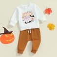 thumbnail image 3 of Hotiary Toddler Baby Boy Halloween Outfits Spooky Pumpkin Ghost Bat Long Sleeve Sweatshirt Pullover Tops Pants 2Pcs Set Infant Fall Winter Clothes for 0M-3T, 3 of 6