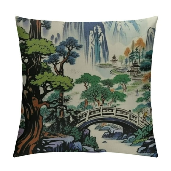 Fenyluxe Chinoiserie Pillow Covers ,Blue and White Pillow Covers Outdoor Decorative Pillow Covers for Couch Bed Sofa Cushion Farmhouse Pillowcases 12x12in