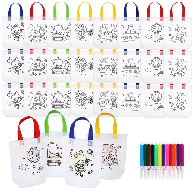 32 bolsas de regalo para colorear, reutilizables, con marcadores, ideales para fiestas temáticas de arte.