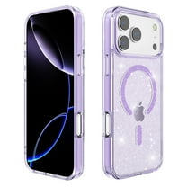 Glitter Magnetic PC & TPU Case for iPhone 17 Pro with Tempered Glass Screen Protector - Purple