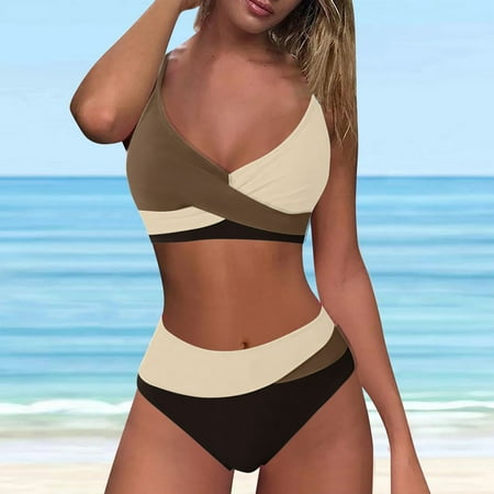 Yanyanz Swim Suits for Women 2025  Women s Two Swimsuit High Waisted Bikini Sets Color Block Bathing Suits  Women Swimsuits
